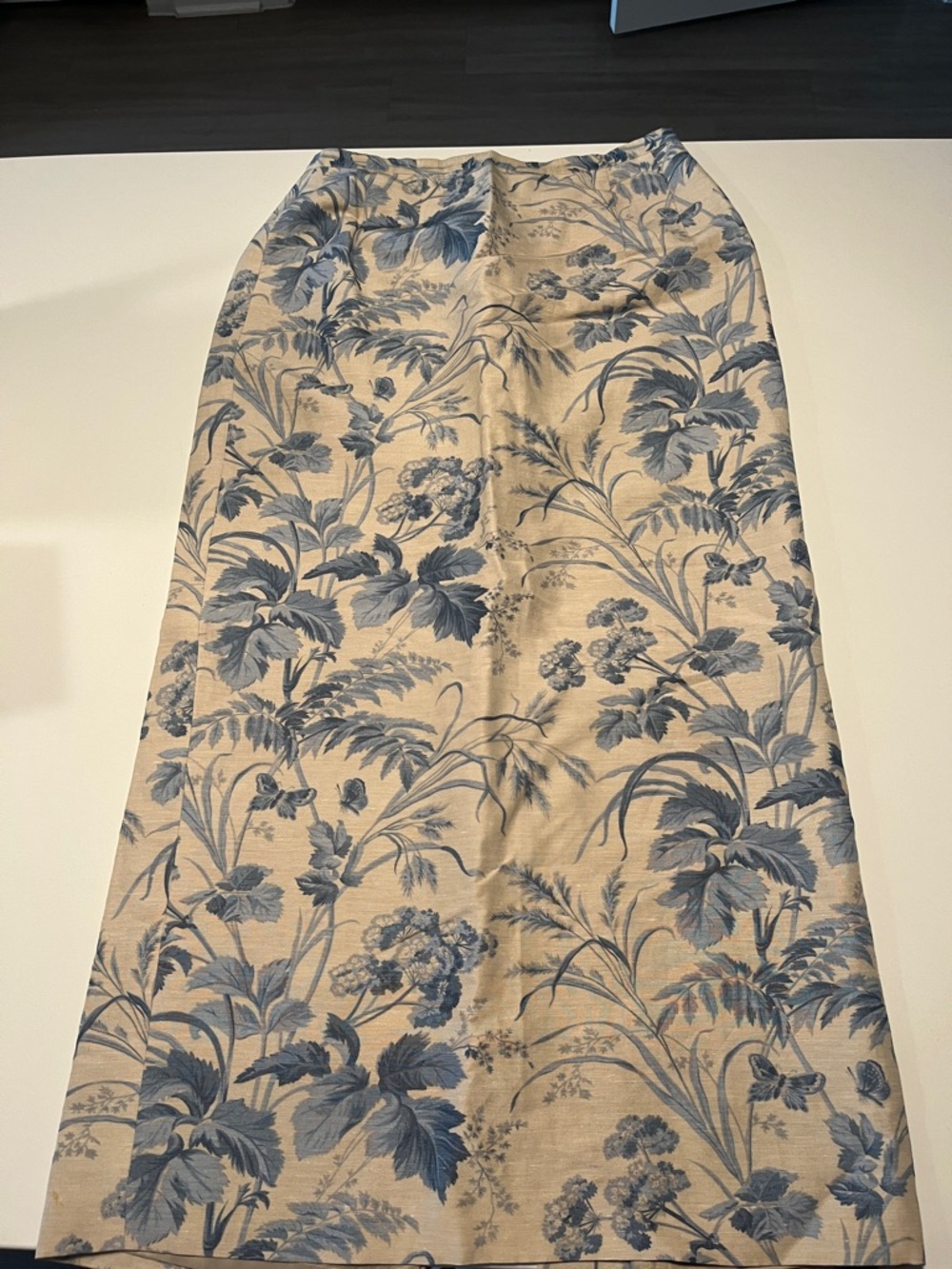 Vintage TALBOTS Silk Linen Floral Skirt with Blue Floral Print